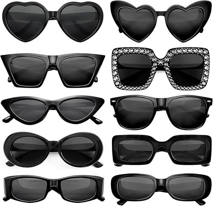 10 Pack Mixed Styles Trendy Retro Sunglasses for Women/Men Party Favors Sungasses Costume Accessories Eyewear Set