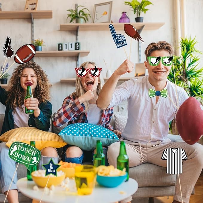 25 Pcs Football Photo Booth Props,Game Day Football Touchdown Party Supplies,Sport Theme Tailgate Cutouts,Bowl Party Decorations,Sport Birthday Party Decor,Rugby Cutouts