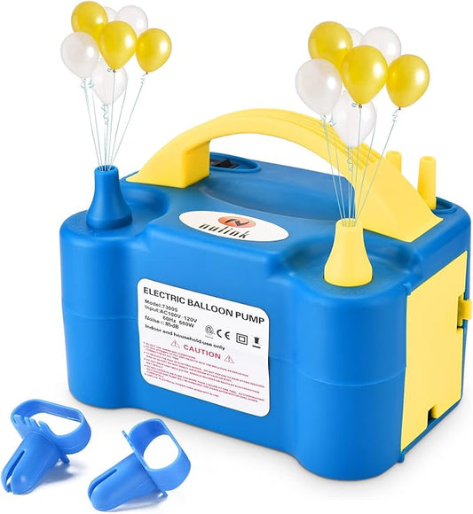 Balloon Pump Electric Portable Dual Nozzle Air Pump for Balloons Blower Pump Inflator for Decoration, Birthday Party [110V~120V, 600W, Blue Yellow]