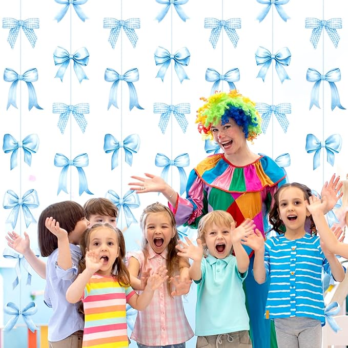 Daifunli 8 PCS Bow Decorations Bow Hanging Banners Garland Banners Paper Cutouts Ribbon Streamers for Birthday Bridal Engagement Bachelorette Wedding Party Decor (Blue)