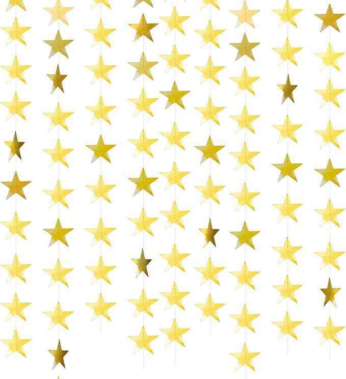 Glitter Star Garland Banner Decor 130 Feet Gold Star Garland Hanging Bunting Banner Backdrop for Graduation Wedding Birthday Holiday Party