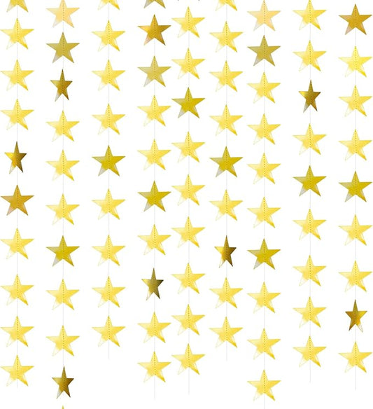 Glitter Star Garland Banner Decor 130 Feet Gold Star Garland Hanging Bunting Banner Backdrop for Graduation Wedding Birthday Holiday Party