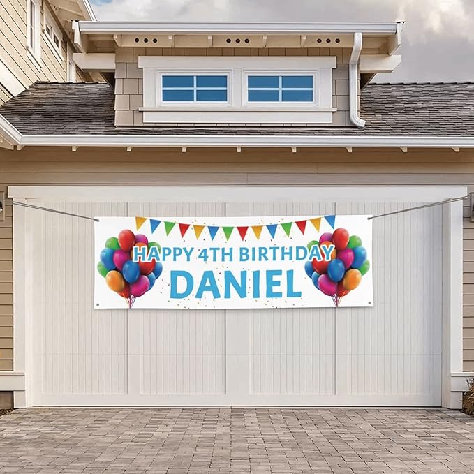 Happy Birthday Banner Personalized Name Photo Age Custom Signs - Birthday Party Decoration 4'x2'
