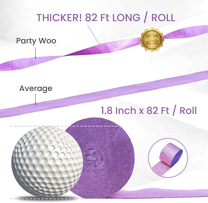 PartyWoo Crepe Paper Streamers 6 Rolls 492ft, Pack of Metallic Silver, Lavender, Purple, Pastel Pink, Pink, White Crepe Paper for Birthday Decorations, Baby Shower Decorations (1.8 Inch x 82 Ft/Roll)