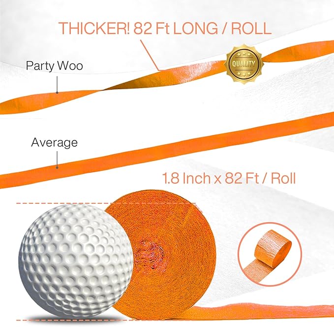 PartyWoo Orange Crepe Paper Streamers 6pcs 492ft Pack of Orange Crepe Paper Streamers for Thanksgiving Halloween Little Cutie Baby Shower Anniversary Autumn Luau Theme Birthday Party Decorations
