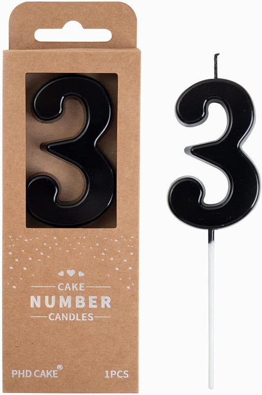 PHD CAKE 2.76 Inch Modern Black 3 Number Birthday Candles, Black Number Candles, Cake Number Candles, Party Celebration