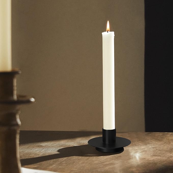 Matte Black Taper Candle Holder Set of 2, Elegant Round Pillar Candle Holders for Dining Table, Wedding Candlestick Holders, Home Decor, Housewarming Gifts