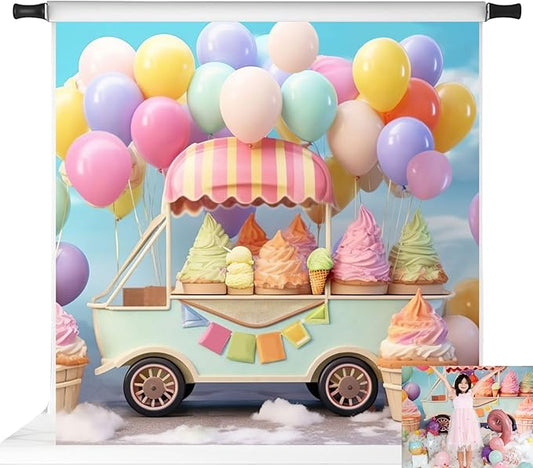 Kate Summer Ice Cream Car Balloon Backdrop Kids Birthday Party Decoration Photography Background 10x10ft