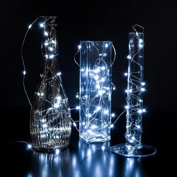 8 Pack White Fairy Lights 7Ft 20 LED Twinkle String Lights 3 Modes Battery Operated Waterproof Firefly Starry for Mason Jar Wedding Party Bedroom Patio Christmas Valentines Day Table Centerpieces