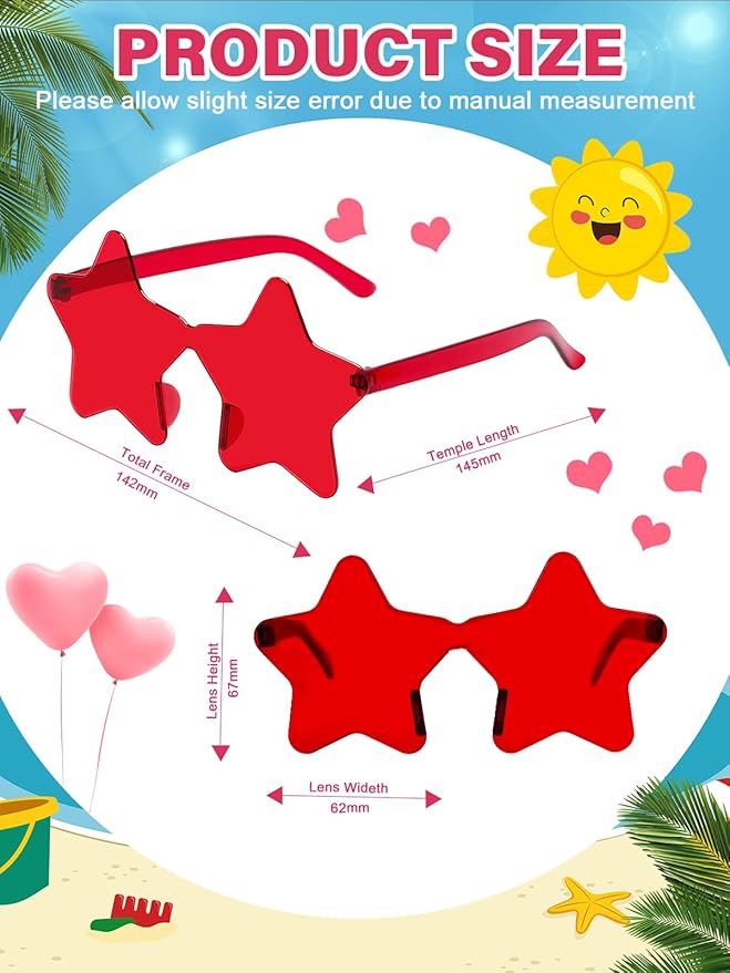 12 Pairs Star Sunglasses Bulk Colorful Rimless Star Glasses for Women Adults Fun Trendy Transparent Star Sunglasses Birthday Party Favor