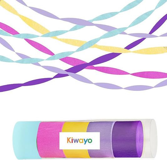 Purple Pink Blue Crepe Paper Streamers, Rainbow Birthday Party Decorations - Hot Pink Purple Teal Blue Yellow Streamers(5 Rolls) for Magic Demon Hunters Dollhouse Kitties Unicorn Colorful Party