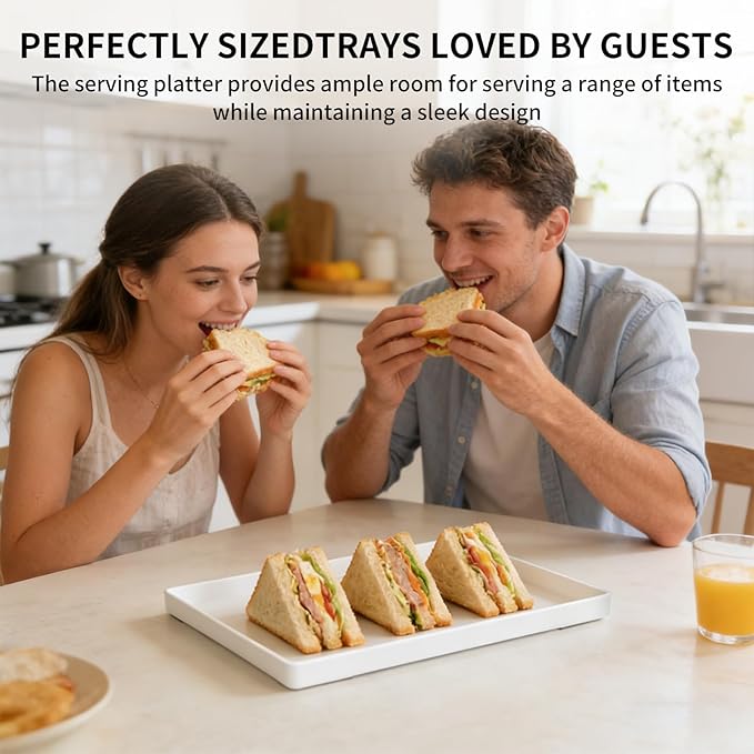 Plastic Serving Tray for Party Supplies Serving Platter for Food Reusable Platters for Catering Snack Fruit Charcuterie Appetizer Hosting Essentials (3pcs White, 13.8 ×9.8 in)
