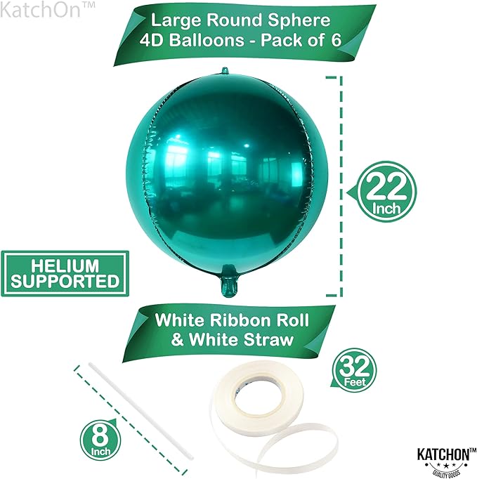 KatchOn, Emerald Green Balloons - Big 22 Inch, Pack of 6 | Dark Green Mylar Balloons for Emerald Green Party Decorations Emerald Green Foil Balloons for Graduation Decorations 2026 Jungle Party Decor