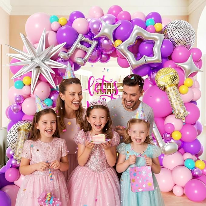 Kpop Balloon Garland Arch Kit 160Pcs with Star Microphone Disco Musical Symbols Foil Balloons, Songster Birthday Decoration for Music Fans Popular Singer Birthday Princess Party Decorations