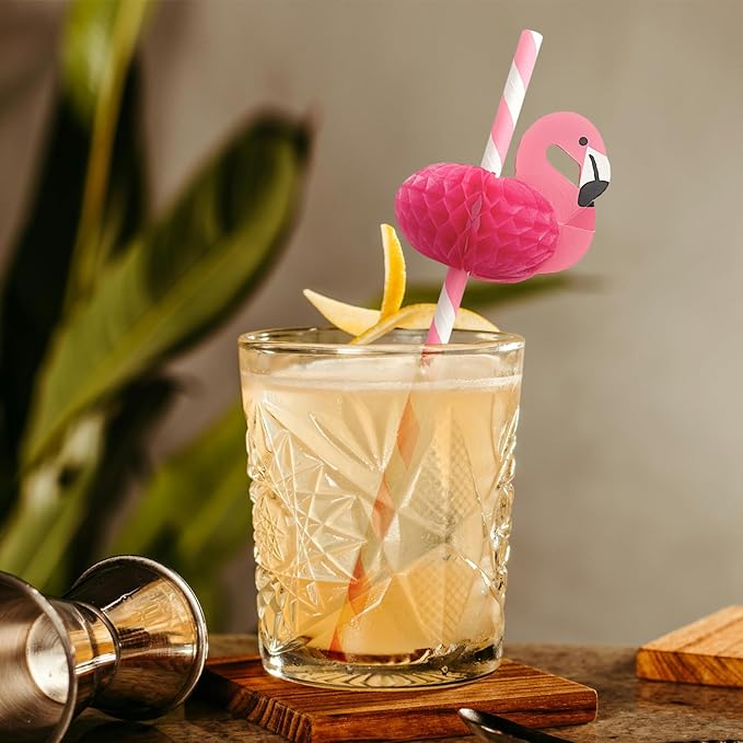 【60PCS】Flamingo Straws Flamingo Drinking Paper Disposable Cocktail Straws for Party Supplies, Birthday,Baby Shower, and Holiday Celebrations Tableware Decoration