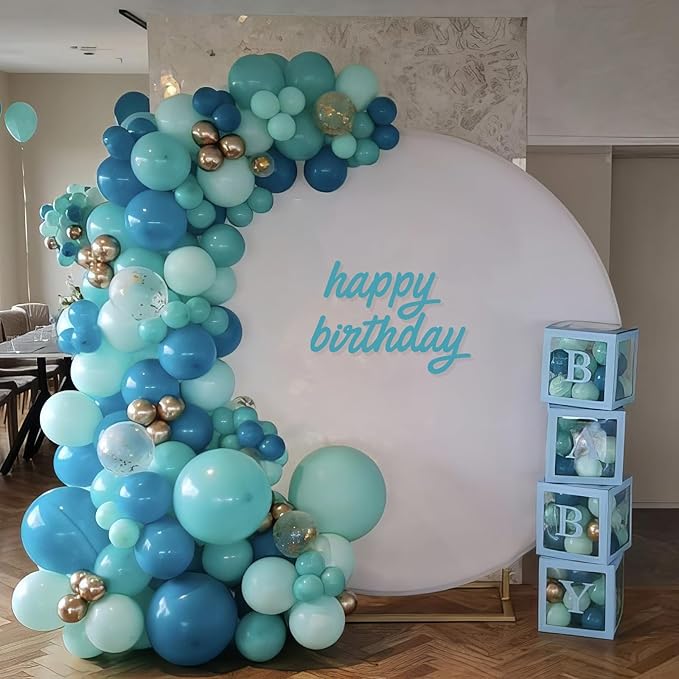 Teal Blue Balloons, Turquoise Balloons Macaron Teal Blue Balloon, Peacock Blue Retro Sea Blue Metallic Gold Balloon for Birthday Baby Shower Wedding Summer Beach Party Decoration
