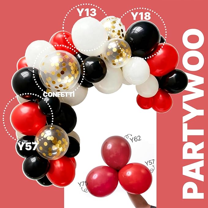 PartyWoo Red and Black Balloons 66pcs 12 Inch Matte Black Red White Confetti Balloons for Graduation Men Birthday Wedding Anniversary Bachelorette Racing Car Casino Retirement Party Decorations
