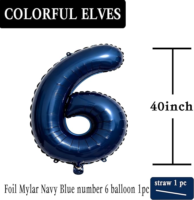 Navy Blue Number 6 Balloons 40 Inch Giant Number Dark Blue 6 Foil Mylar Balloons for 6th Birthday Anniversary Events Party Decorations