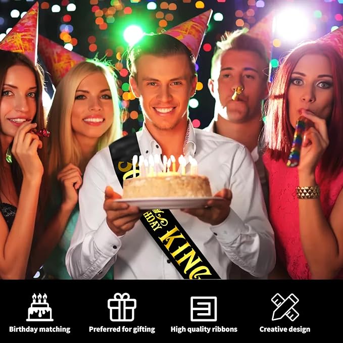 30th Birthday King Sash with Gold Foil - Soft Satin Black 30th Birthday Sash for Men 30th Fabulous Bday Party, Great for Men 30 Bday Gifts Ideas, Large Enough Size (35.4x3.74 inch)
