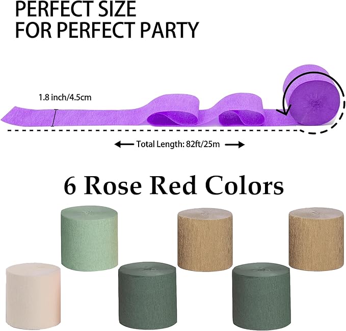 Suaxova Olive Green and Gold Crepe Paper Streamers 6 Rolls 492ft, Pack of Sage Green Gold Ivory Theme Party Streamers for Party Decorations, Birthday, Wedding, Baby Shower, Graduation, Christmas