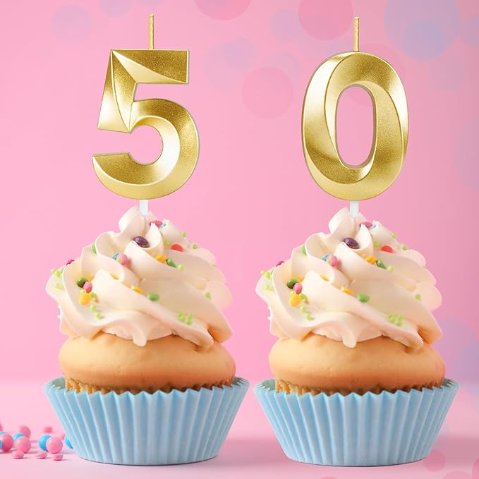 50th Birthday Candles for Cake,Gold Number Candles for Happy Birthday Cake Toppers,Birthday Decorations for Her Him Party Anniversary Wedding