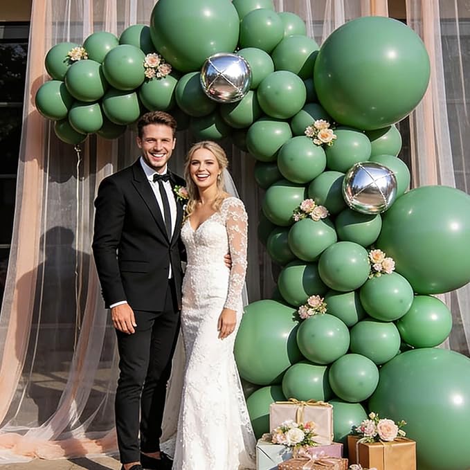 110Pcs Dark Sage Green Balloons Latex Party Balloons 12 inch Round Helium Balloons for Dark Sage Green Themed Christmas Balloon (with 2 Ribbons).