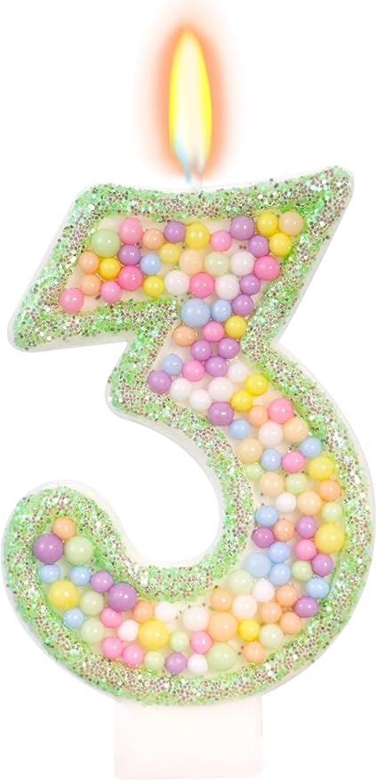 Birthday Candles - Number 3 Candle, Colorful Macaron Candles for Boys/Girls, Green Cake Decorations, Dinosaur Themed Party Supplies