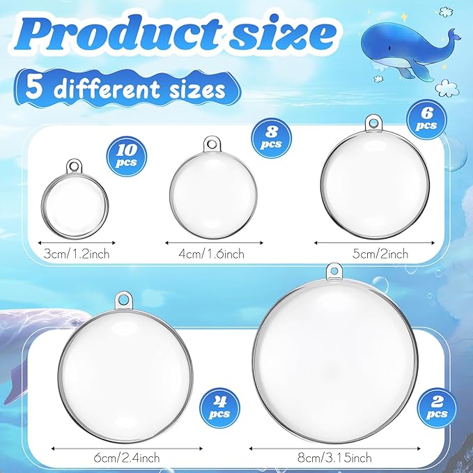30 Pcs Transparent 3D Bubble Party Decorations Clear Plastic Ornament Balls 5 Sizes Mermaid Ocean Bubble Garland Hanging DIY Ceiling Wall Decor for Birthday Baby Shower Wedding