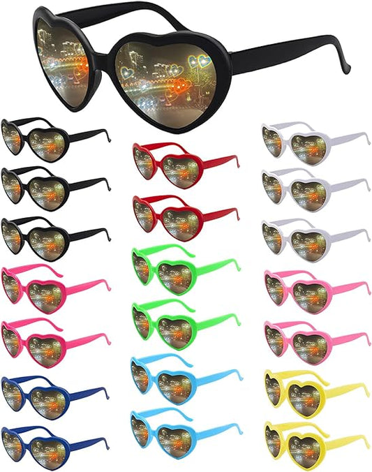 20 Pairs Heart Sunglasses for Women Men Heart Effect Diffraction Glasses Oversized Cute Eyewear Rave Party Bulk