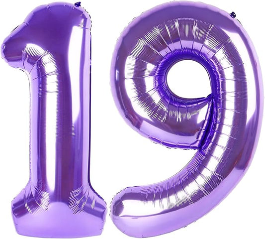 Numbers 40Inch Balloon, Purple Number 19 Balloons Birthday Decoration for Men & Women, Foil Purple Party Decorations for Birthday Wedding Engagement Memroial Day's