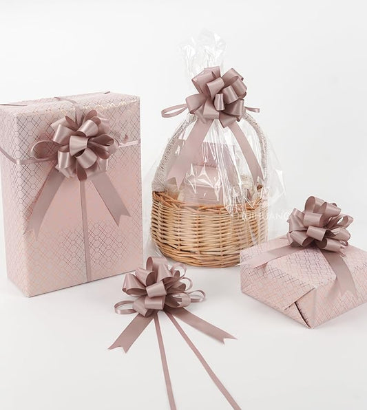 HUIHUANG Dusty Rose Bows 12 PCS Dusty Pink Pull Bows 4" x 8" Satin Present Bow for Gift Wrapping, Gift Basket, Paper Bag, Wrapping Accessories, Bridal Shower Wedding Christmas Decor