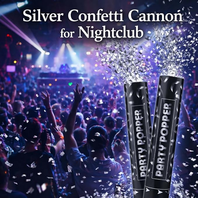 Confetti Poppers Silver Confetti Cannon 2 Pack Silver Foil Confetti 12 Inch Party Poppers for Wedding Birthday Graduation New Year’s Eve Party Decorations & Photo Props