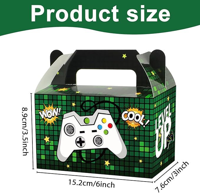 12 Pack Video Game Party Boxes Game On Party Favor Candy Treat Boxes Bags Gaming Birthday Goodies Valentine's Day Gift Boxes for Kids Birthday Baby Shower Party Decorations Supplies 6 x 3 x 3.5 Inches