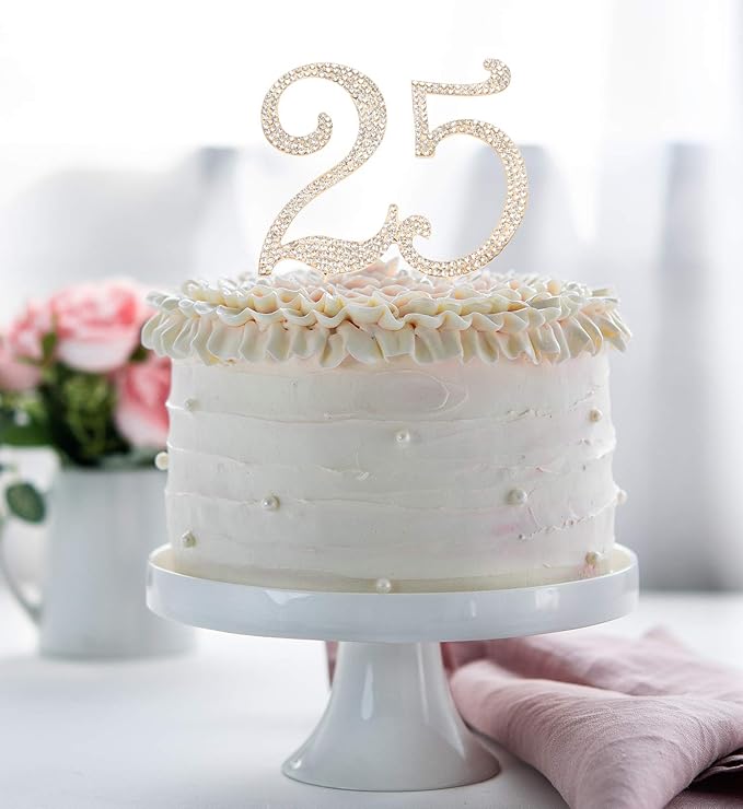 Bling Crystal Sweet 25 Birthday Cake Topper - Best Keepsake | 25th Party Decorations Gold