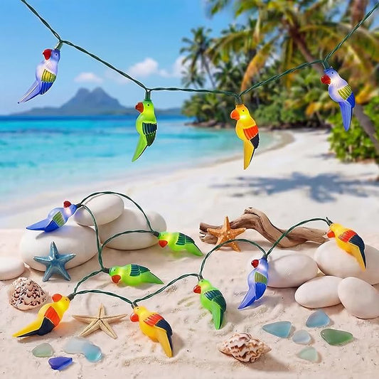 Parrot String Lights, 8.5FT 10 LED Summer String Lights with UL Certified Plug, Waterproof Tropical Party Decorations for Patio, Connectable Hawaiian Lights for Garden Backyard Bedroom Decor