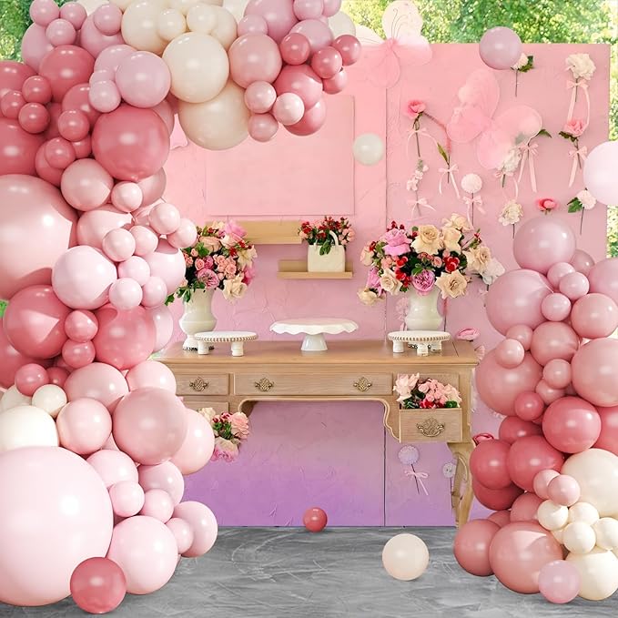 Dusty Pink Balloon Arch Kit 124Pcs Pink and White Balloon Arch Garland Kit Include Macaron Light Pink Sand White Balloons for Baby Shower Bridal Shower Wedding Birthday Party Decorations