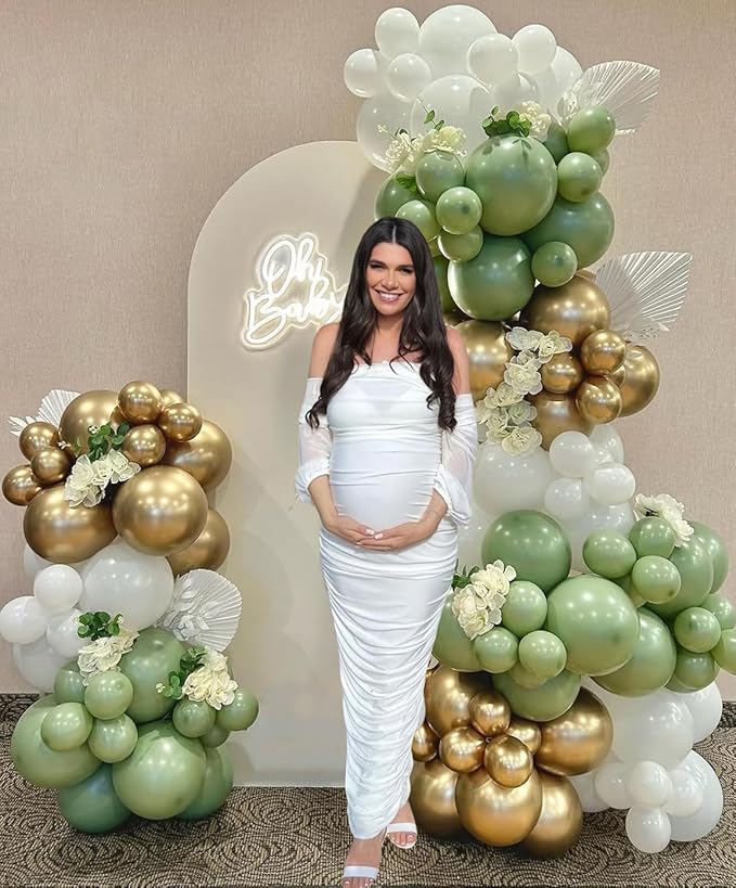Sage Green Gold White Party Balloons, 50Pcs Sage Green and Gold Confetti Party Balloons For Birthday Baby Shower Engagement Wedding Anniversary Party Decorations