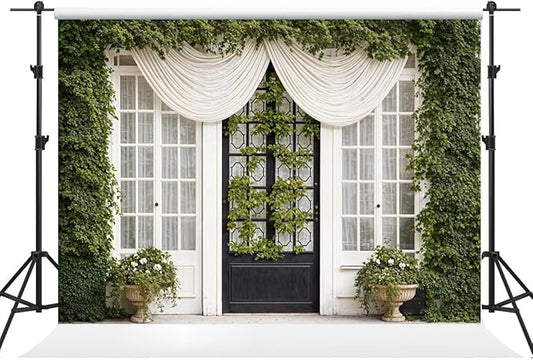 Kate 75ft Spring Vine Leaf White Door Backdrop - Wedding & Bridal Photography Background