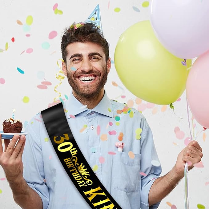 30th Birthday King Sash with Gold Foil - Soft Satin Black 30th Birthday Sash for Men 30th Fabulous Bday Party, Great for Men 30 Bday Gifts Ideas, Large Enough Size (35.4x3.74 inch)