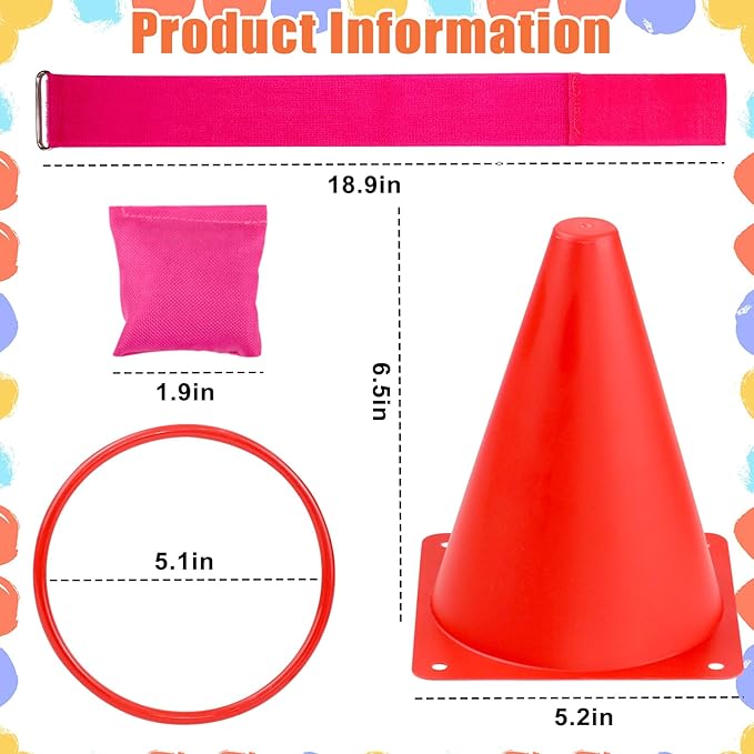 33pcs 4 in 1 Valentines Day Games for Kids with Ring Toss, Plastic Cones, Bean Bags, 3-Legged Race Bands, Carnival Valentine's Games Activity Combo Set for Kids Classroom Indoor Outdoor Party Yard