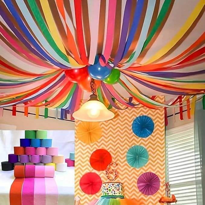 Rainbow Crepe Paper 6 Pcs Colourful Streamers for Party Decorations, Birthday Wedding DIY Crafts, Gift Wrapping Supplies