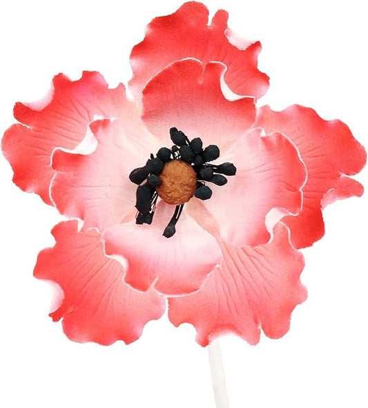 O'Creme Anemone Gumpaste Sugar Flower 3-1/4 Inch - for Cake Decorating - Sugar Paste Decorations for Cakes, Cupcake Toppers - Birthday, Wedding, Valentines, Baby Shower - Set of 6 - Red