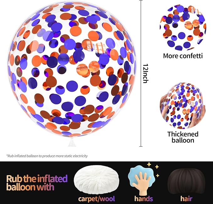 Orange Purple Confetti Balloons 25 Pcs, 12 Inch Thickened Clear Latex Balloon with Confetti Inside for Halloween Party Decorations Birthday Baby Shower Bridal Shower Decoration Supplies