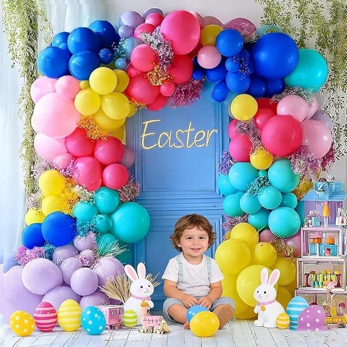Hot Pink Blue Yellow Balloon Garland, Double Stuffed Royal Blue Teal Lavender Balloons Pastel Balloon Arch Kit for Tropical Hawaii Kid Magic Baby Shower Birthday Engagement Party Decorations