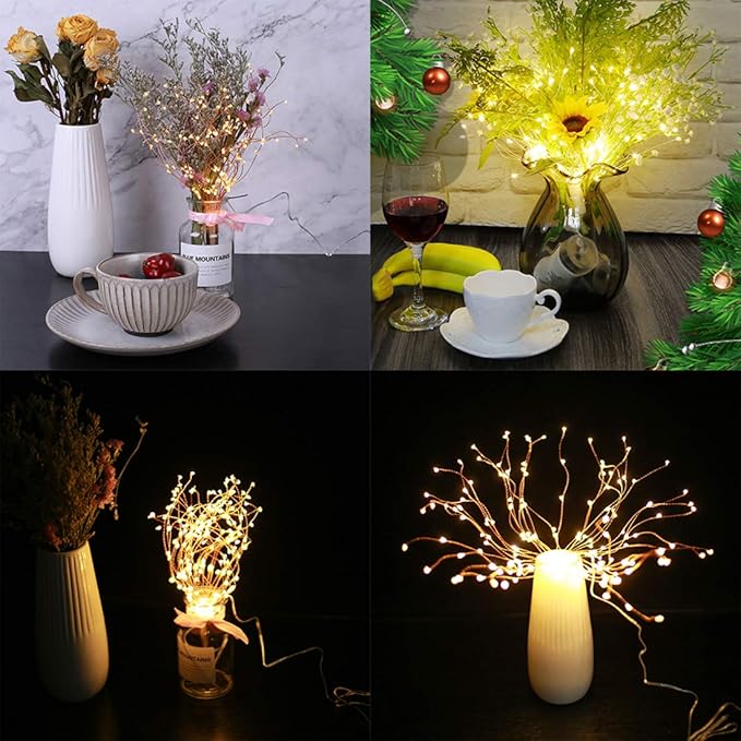 PXBNIUYA 4 Pack Starburst Sphere Lights,200 LED Firework Lights, 8 Modes Dimmable Remote Control Waterproof Hanging Fairy Light, Copper Wire Light for Patio Parties Christmas (Battery Operated)
