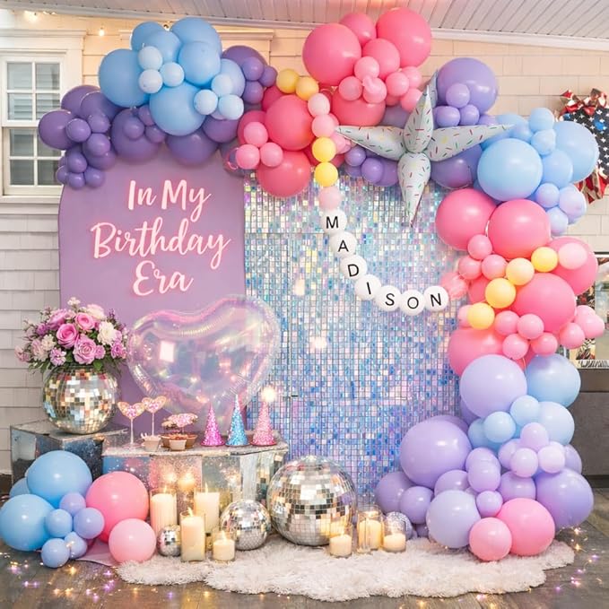 Pastel In My Birthday Era Balloon Arch Garland Kit Pink Blue Purple Balloons for She Found Her Lover Girl Retro Girls Main Character Birthday Swiftie Party Decoration (Pink Blue Purple)