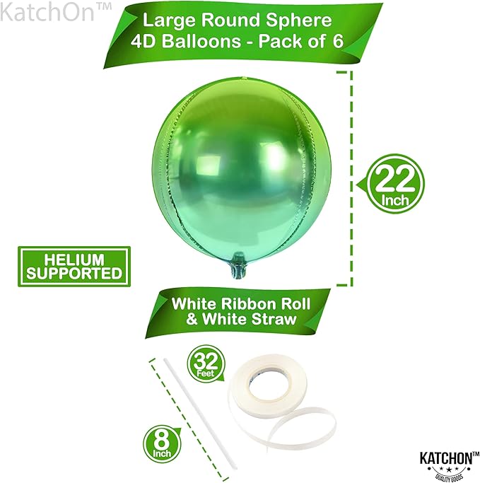 KatchOn, Green Balloons - 22 Inch, Pack of 6 | Green Foil Balloons for Green Graduation Decorations 2026, Jungle Party Decor | Dinosaur Party Balloons for Tropical Party Decorations, Birthday Decor