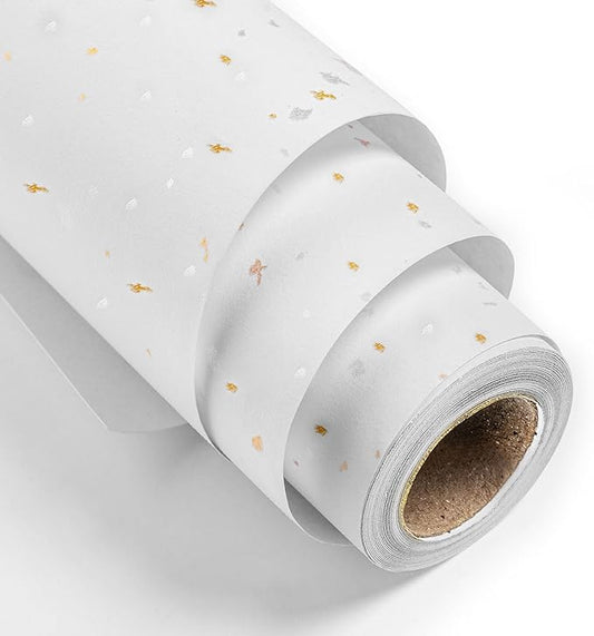 MAYPLUSS Thick Wrapping Paper Roll - 17Inch x 16.5Feet - Romantic Gold Shiny Flakes on Matte White Heavy Gift Wrap Paper with Silky Touch for Wedding, Birthday, Holiday, Christmas