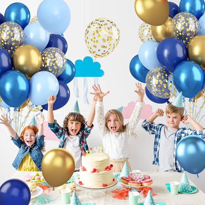Paready Blue and Gold Latex Balloons, 60 Pcs 12 Inch Navy Blue Metallic Gold Confetti Balloons, Blue Party Balloons for Baby Shower Wedding Anniversary Birthday Theme Party Graduation Decoration