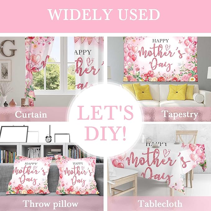 Mocsicka Happy Mother's Day Bakcdrop Pink Floral Mothers Day Party Decorations Banner for Women Festival Birthday Party Background Supplies Photo Booth Props (Pink, 10x7ft(120"x82"))